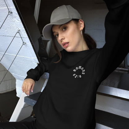 Romans 8:29 White Embroidered Unisex Sweatshirt