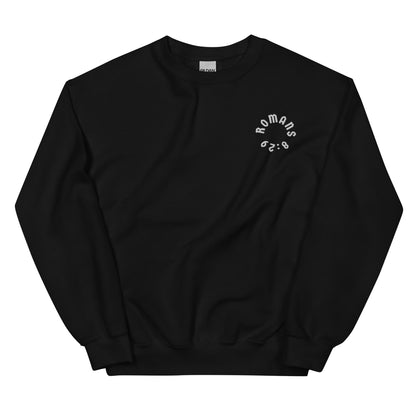 Romans 8:29 White Embroidered Unisex Sweatshirt