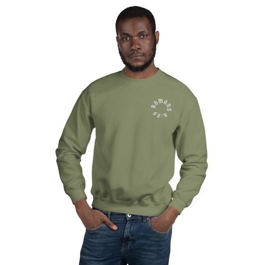 Romans 8:29 White Embroidered Unisex Sweatshirt